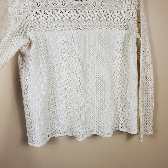 4/$25 Hollister Cream Lace Long Sleeve Blouse Size S - Picture 3 of 10